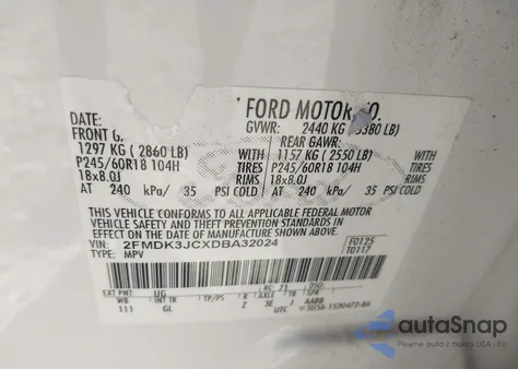 2013 Ford Edge Sel z USA, uszkodzony, nr VIN 2FMDK3JCXDBA32024